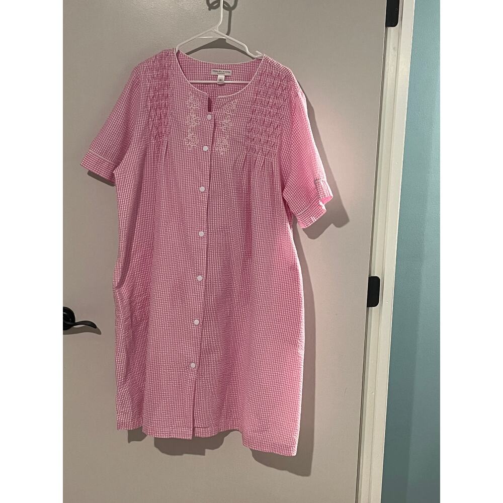 Miss Elaine Pink Gingham Housecoat Grannycore Cottagecore Snap Front Robe 3X